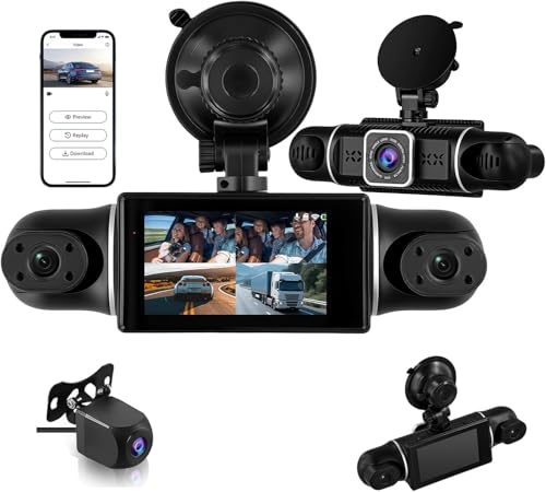Zomolither Cámara de salpicadero de 4 canales 360° con cámara frontal 2K y vigilancia completa 1080p, modo estacionamiento, visión nocturna, WiFi/aplicación, sensor G, grabación en bucle para todos