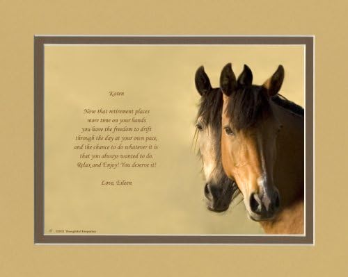 Personalized Retirement Gift. Horses Photo with Retiree Best Wishes Poem, 8x10 Double Matted. Unique Retiring Gift for men, women, coworkers, friends or family retirees.