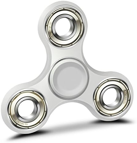 FunSpinTeam Fidget Hand Tri Spinner Ceramic Bearing Helps Focusing EDC Toy Stress Reducer Relieves ADHD Anxiety Boredom With Bonus Carabiner Clip (White+Metal Bearing)