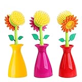 Wed2BB Flower Design Non-Scratching Nylon Dish Brush With Vase Holder - Random Color