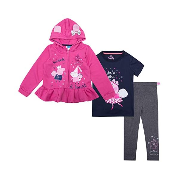Peppa Pig Toddler Girls Set Hoodie, T-Shirt & Sweatpants, Multicolored, Size 3T