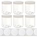 8oz Plastic Wide-Mouth Storage Jars (6 pack) with labels - Large straight-sided clear empty refillable containers with white screw-on lids - 70mm 70-400 70/400