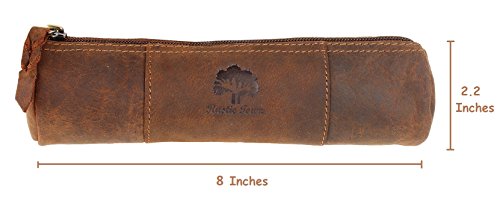 Leather Pencil Pouch - Zippered Pen Case For School, Work & Office By Rustic Town