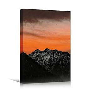signwin Canvas Wall Art Mountain Sunset Coastal Orange...