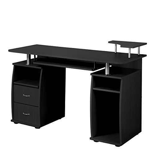 Fineboard Home Office Computer Desk with Raised Side Desktop, Black