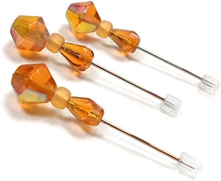 Golden Amber Handmade Beaded Counting/Marking Pins for Cross Stitch and Needlepoint