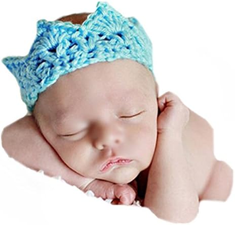 JYS Cute Newborn Infant Baby Handmade Crochet Knit Crown Elastic Hair Band - Blue