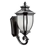 Kichler Lighting 9042BK Salisbury 1-Light Outdoor Wall Mount Fixture, Black with White Linen Glass