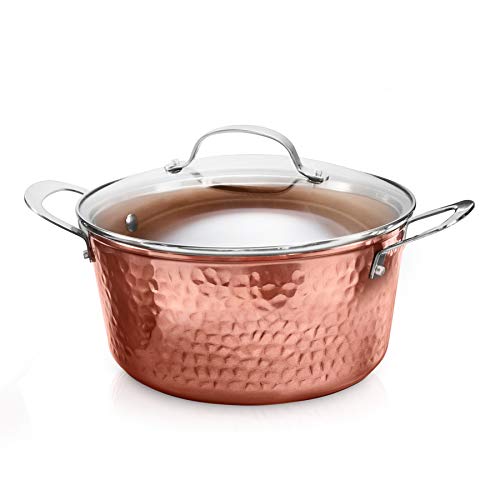 Gotham Steel Hammered Copper Collection 5 Quart Stock Pot with Lid