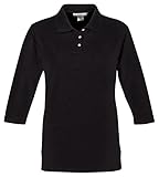 Tri Mountain Women's 3/4-Sleeve Pique Knit Golf Shirt, Black, XL