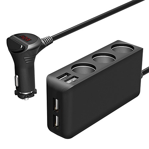 BOLWEO 3-Socket Car Cigarette Lighter Splitter - 6.8A USB Car Charger Adapter with 4 Port USB for iPhone, Android, GPS,Tablet - Powerful Car Splitter for 120W 12V/24V Car Charger