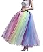 Noriviiq Women's Long Multi-Layer Tulle Rainbow Tutu Petticoat Skirt Adult Unicorn Costume A