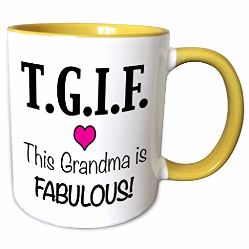 3dRose TGIF This Grandma is Fabulous, Pink 15oz Two-Tone Yellow Mug