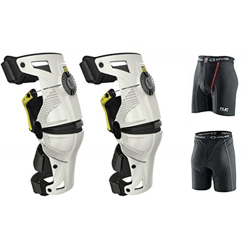 Mobius X8 Knee Braces LARGE White / Acid Yellow PAIR Dirt Bike MX ATV Free EVS
