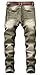 YTD Mens Distressed Ripped Biker Slim Jeans Stretched Moto Denim Pants (W30(Tag 32), Green)