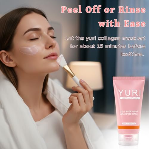 YURI Collagen Mask, Collagen Night Wrapping Mask, Collagen Overnight Glass Skin Peel Off Face Mask, Elasticity & Hydration Care, Restored Balance & Ongoing Renewal, All Skin Types Skincare(2.53 FL.OZ)