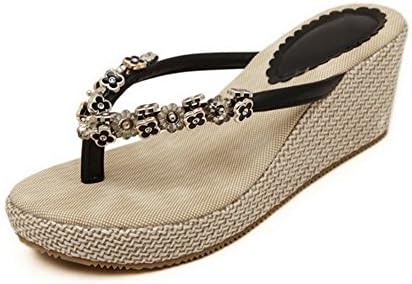 Tasny Shoes For Women Flip Flop Sandals Beading Bohemian Black 9
