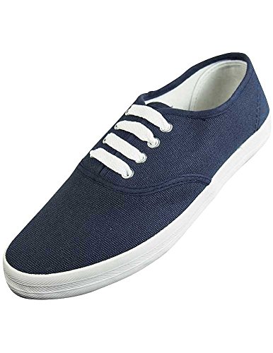 Easy USA Womens Canvas Lace Up Shoe With Padded Insole, Navy