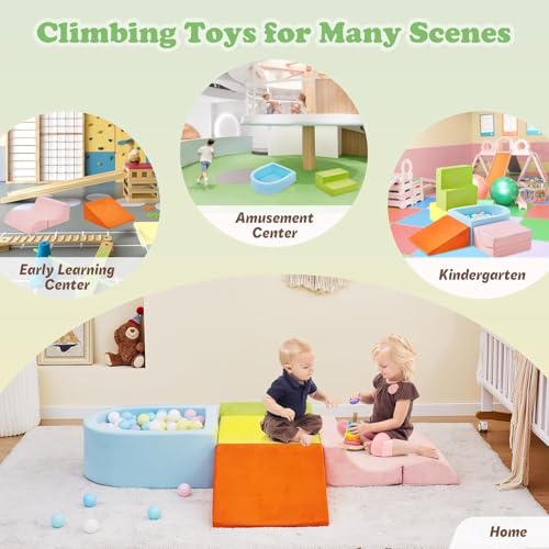 Climbing Toys for Toddlers, Toddler Climbing Toys Indoor, 5-Piece Soft Foam Climb Blocks Set, Toddler Playtime Corner Climber Indoor Foam Play Gym for Crawling and Sliding (5-piece)