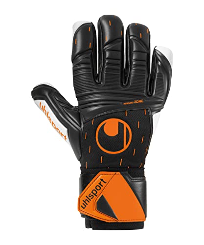 uhlsport Speed Contact Supersoft HN Coutures-Negativ Adult Football Soccer Goalkeeper Gloves, Youth Black/White/Neon Orange – Size 9