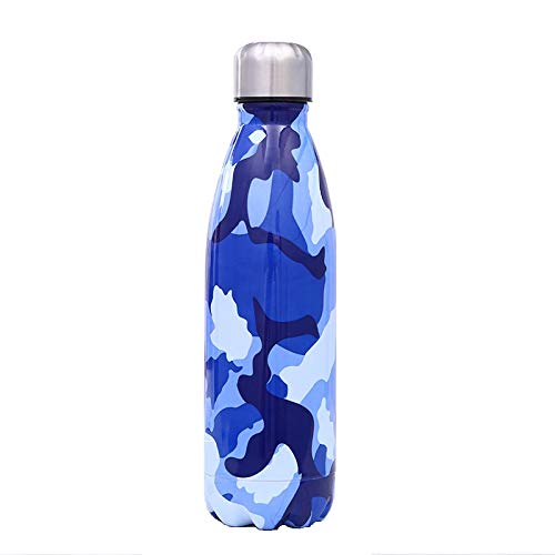 Camouflage Stainless Steel Water Bottle, 500ML,Metal Sports Bottles,Double Walled Vacuum, Small Insulated Water Bottles for School, Gym, Running, Travel Reusable Leak Proof