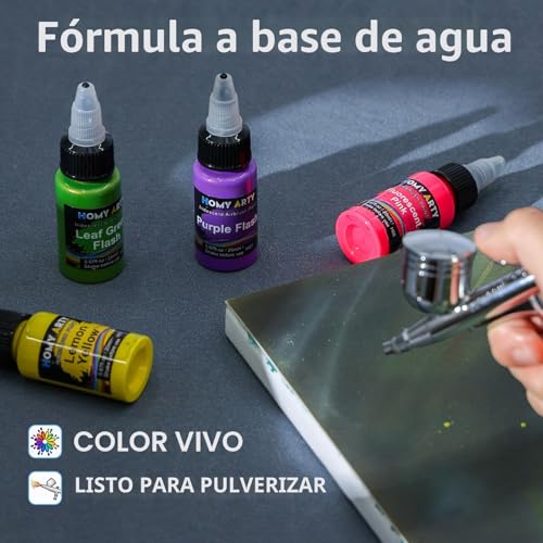 HOMY ARTY Airbrush Paint - 42 Colours with 6 Thinners and Cleaner 500ml with Brushes, Airbrush Ready Acrylic Paint for Metal, Plastic, Canvas, Wood, 20 ml/Bottle