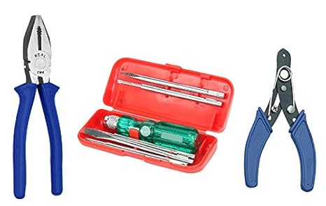 Real stf Multi Hand Tool Kit 8 Pc, Combination Cutting Plier 8, 6 Pc. Set of Screw Driver Kit, Wire Stripper 6