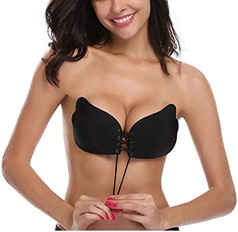 Classic Curves Stick On Bra Women's Silicone Self Adhesive Invisible Push-Up Bra Drawstring Strapless Reusable Bra Free Size (32-36)
