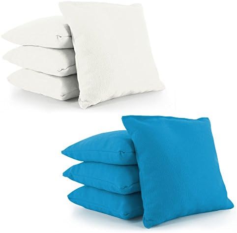 Weather Resistant Cornhole Bean Bags Set of 8 by Tailor Spot Resin Filled Regulation Size (White-Turquoise)