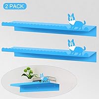 Purife 17 Inch Metal Floating Shelf Set of 2, Wall Mounted Decorative Shelf, Modern Decorative Organizer Shelf, Creative Design Wall Storage Shelves for Bedroom, Living Room, Bathroom, Kitchen (Blue)