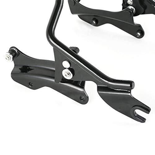 Triple Polished Gloss Black Passenger Sissy Bar w/Backrest Pad & 4 Point Docking Hardware Kit For Harley Davidson Touring Street Glide Road King Road Glide Electra Glide 2014-2019