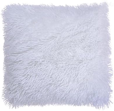 Pillow Case Winter Pillow Cover - Wonder4 Throw Pillow Case Home Decorative Plush Mongolian Faux Fur Throw Pillow Cover Super Soft Romantic for Couch Decoration (White)