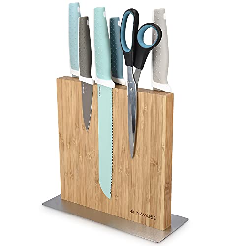 Navaris Wood Knife Block Double Sided Wooden Holder Board Stand for Kitchen