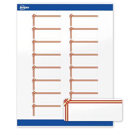 Avery Printable Rectangle Labels, 1" x 2-5/8", Glossy White, Pre-Printed Red &…