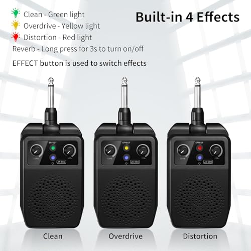 TERRIFI 5W Electric Guitar Amp, Mini Portable Bluetooth Amplifier, Rechargeable Small Personal Practice Amp with 4 Effects, Overdrive, Distortion, Reverb, Clean, Ideal for Electric Guitar, Black