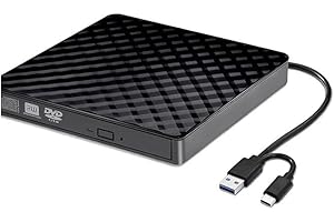 USB C & USB 3.0 External CD/DVD Drive, Portable DVD Burner for Laptop PC MacBook, Compatible with Windows 11/10/8/7, Mac OS, 