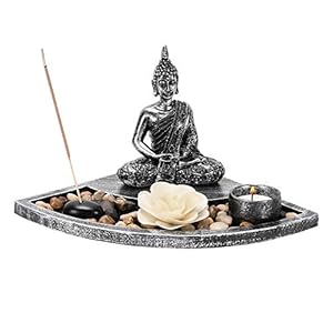 IZSUZEE Zen Garden, Candle Holder Tray Sand Buddha Incense Sticks Holder, Tealight Candlestick Holders Ornaments Statue for the Home Decor Accessories, Spiritual Gift Meditation Relax for Women Men