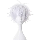 Haomascot Short Straight Silver White Cosplay Wig Halloween Costume Wigs For Men