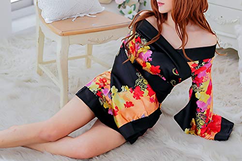ASHER FASHION Women's Sexy Japanese Kimono Cosplay Costume Floral Lingerie Robe Sleepwear Dress - Thumbnail 2
