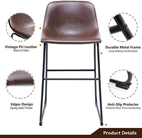 Rfiver Sedia Da Bar Sgabelli Vintage Industriale Sgabello Alto Con Sedile In Pelle Pu E Poggiapiedi Per Bar Cucina Set Di 2 Marrone Bs1004 Amazon It Casa E Cucina