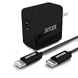 Jayuer Wall Charger Dual USB Universal Portable Charger With 6FT 10FT Lightning To USB Data Sync Cable For iPhone/iPad Air/Pro/Mini and More (Black)