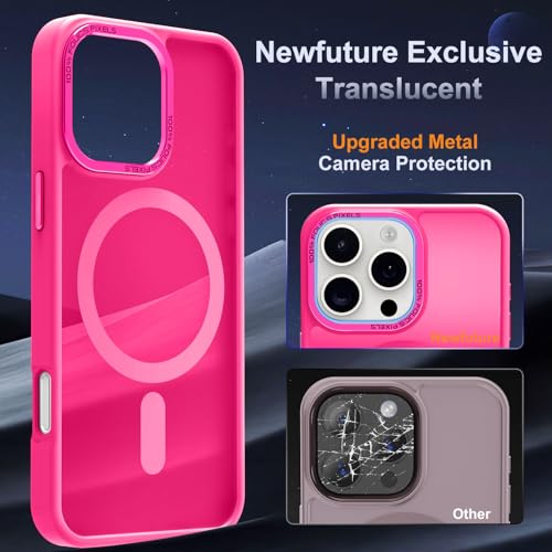 Newfuture Designed for iPhone 16 Pro Max Case with Magnetic [13 FT Military Drop Protection] [Compatible with Magsafe] Slim Translucent Matte Shockproof with Anti-Fingerprint Phone Case, Hot Pink