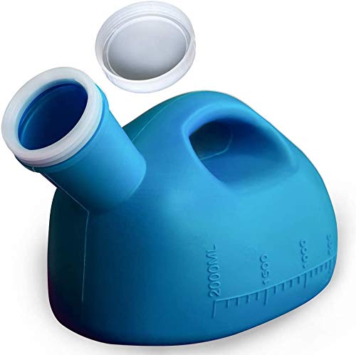 Male Urinal Portable Mens Potty Pee Bottle Collector Travel Toilet with lid 2000 ml/66 oz for Elderly, Incontinence, Driving, Camping (Blue)