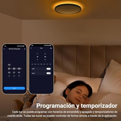 ET EASYTAO Lampara de Techo, Lampara Led Inteligente Wifi, Lámpara Alexa con Retroiluminación RGBIC, Control Remoto y Smart Life APP, 30cm, 24W, 2200LM, Ultradelgado