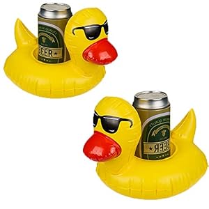 Bada Bing 2er Set Aufblasbare Getränkehalter Badeente Gummiente schwimmtiere Garten Pool Deko Poolbar Getränkedosenhalter Dosenhalter 80