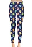 CowCow Womens Navy Tone Colorful Owls Pattern Leggings, Navy - L
