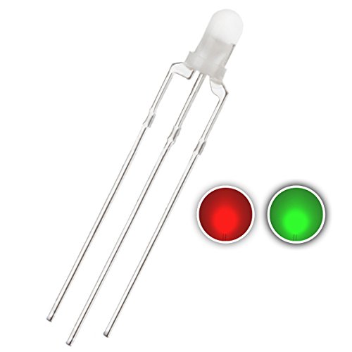 CHANZON100 pcs 3mm Red & Green Diffused LED Diode Lights Common Anode(Frosted Round Bicolor) Bright Lighting Bulb Lamps Electronics Components Indicator Light Emitting Diodes