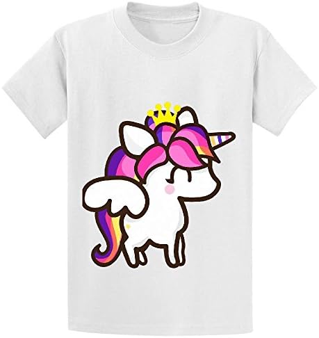 Unicorn Cartoon Cute Youth Crew Neck Graphic Tees White