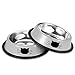 Comsmart Stainless Steel Pet Cat Bowl Puppy Dish Bowl with Cute Cats Painted Non-Skid for Small Dogs Cats (2 Pack) (Grey/Grey)