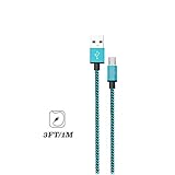 StyleTech Inc. Aluminum Nylon Braided Series 3 Feet Micro-USB Syncing/Charging Data Cable for Android, Samsung, HTC, Windows, Motorola, Tablets, etc. (1.) Blue)